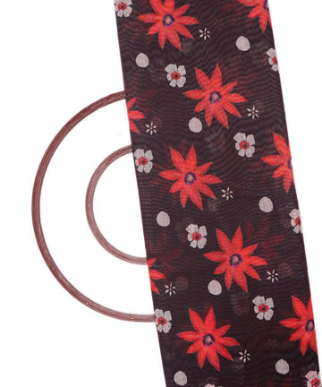 black colour floral print chanderi fabric